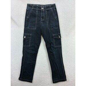 Dickies Cargo Pants Women’s 28 Black Utility Workwear Contrast Stitch Distressed